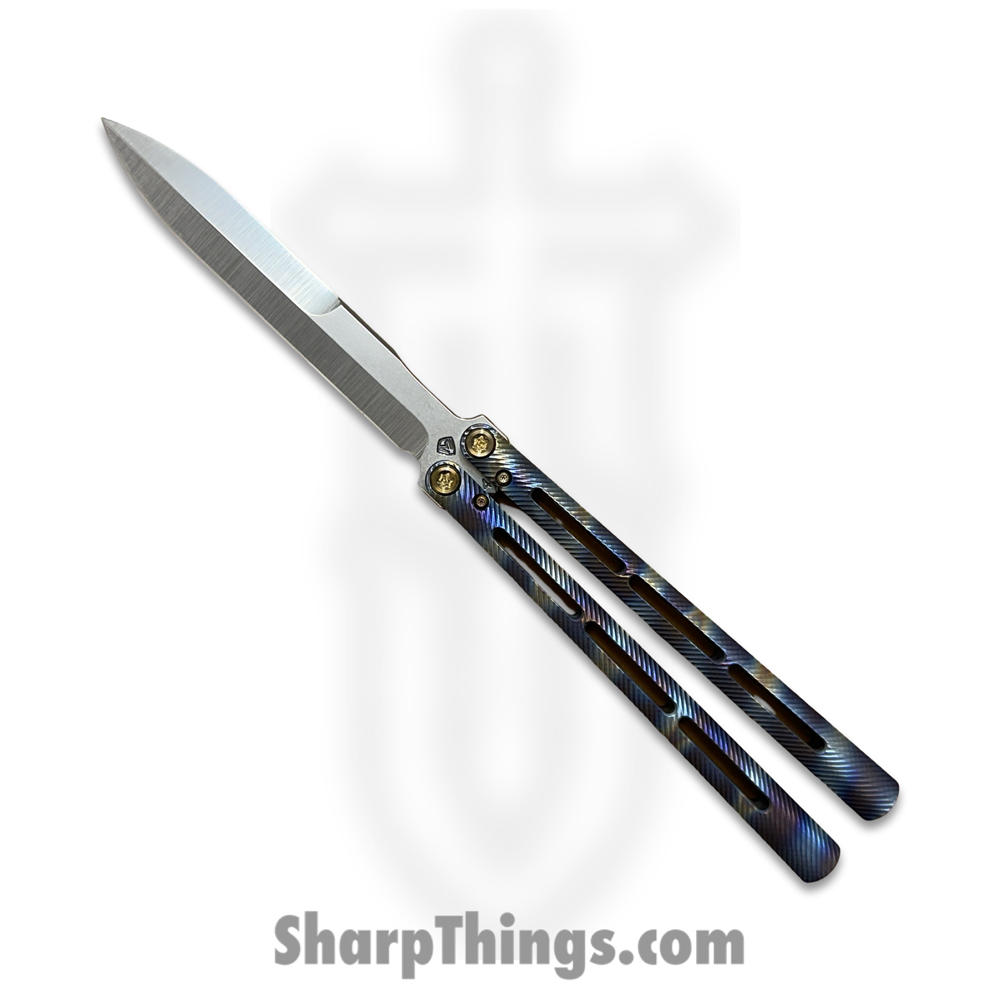 f58aa315-44fb-4b98-95bd-716487acc73f_MK5164TG-03PL-T1Q3-Q4_1.jpg Medford Knife and Tool - MK5164TG-03PL-T1Q3-Q4 - Viceroy - Balisong - S45VN Tumbled Dagger - Titanium - Flamed - Image 1