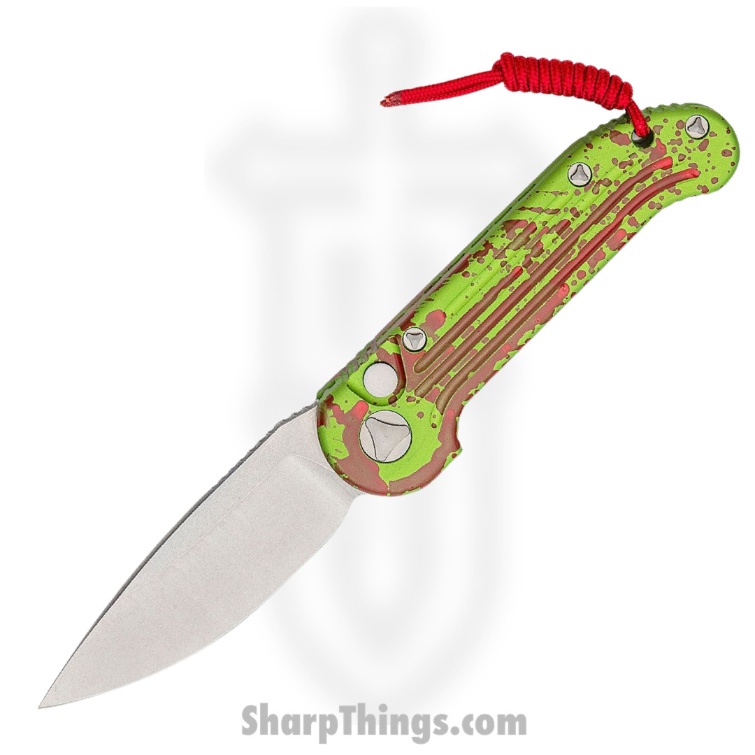 f59e558c-07a7-46d0-b711-67cd50ebbc92_135-10Z_1.jpg Microtech - 135-10Z - L.U.D.T. Zombie - Automatic Knife - CTS-204P Stonewash Drop Point - 6061-T6 Aluminum - Green/Red - Image 1