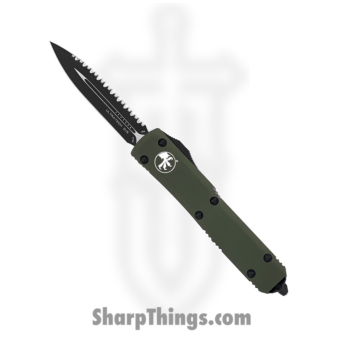 f75499df-7572-4849-912f-8b2eefb47ef9_122-3OD_1.jpg Microtech - 122-3OD - Ultratech - OTF Auto - Elmax, M390, 204P Coated Dagger - 6061-T6 Aluminum - OD Green - Image 1