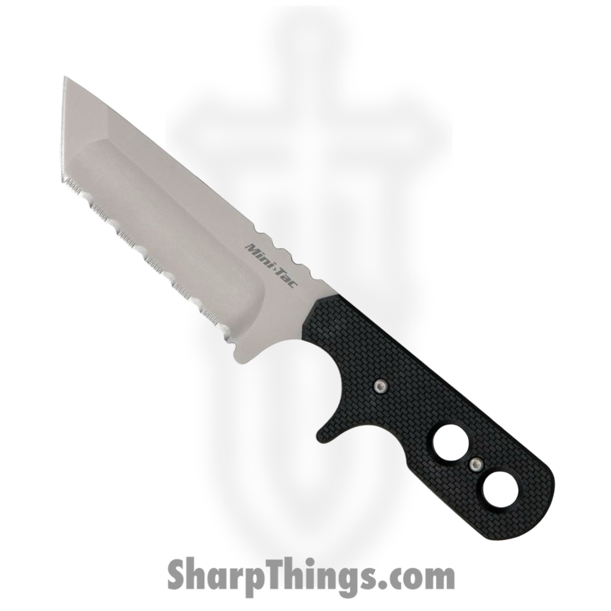 f7ef0fec-7811-4d28-a4e4-694dd33707a6_CS49HTFS_1.jpg Cold Steel - CS49HTFS - Mini Tac - Fixed Blade Knife - AUS-8A Blasted Tanto Serrated - Griv-Ex - Black - Image 1