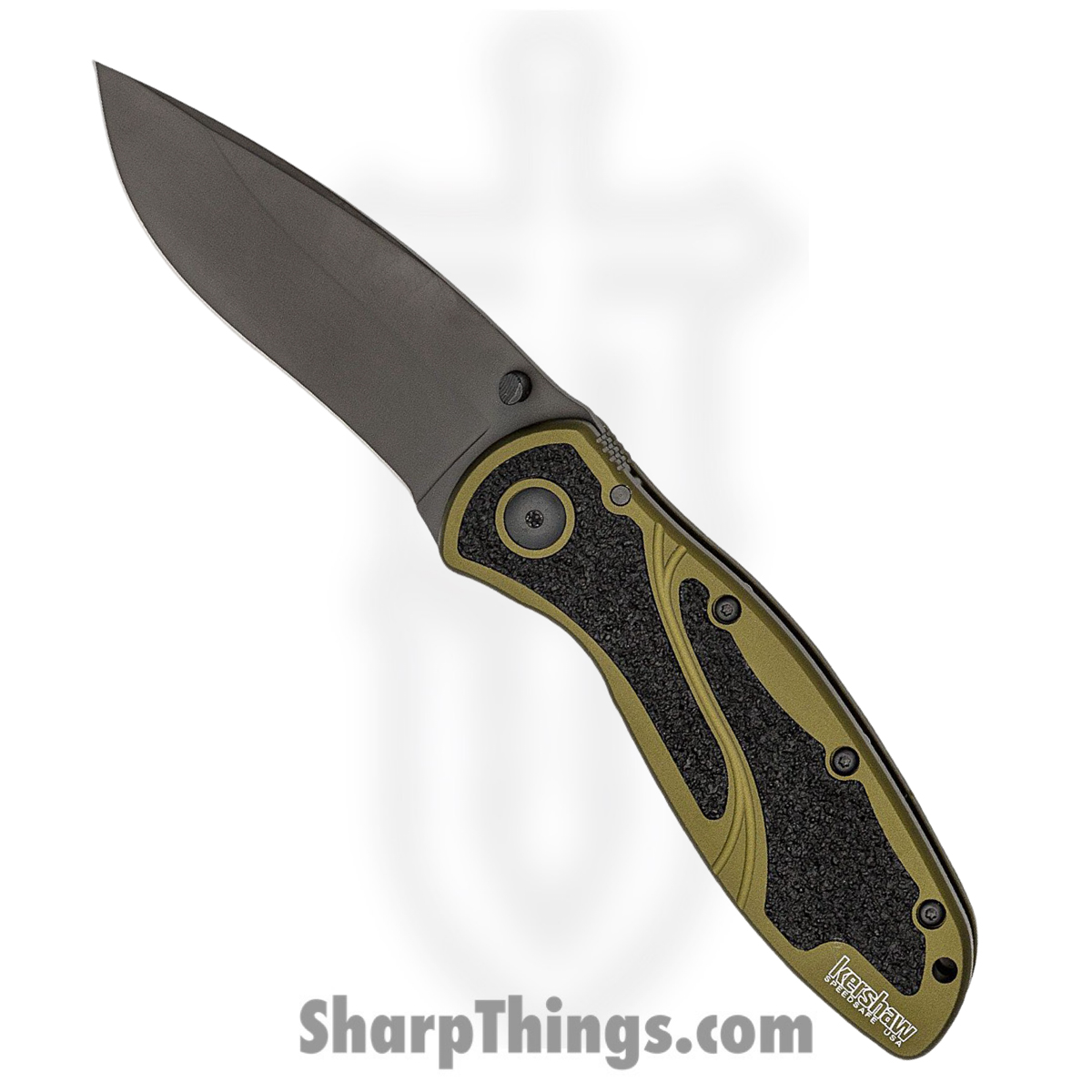 f7f2f850-8319-415b-9558-c06a01e60bc8_KS1670OLBLK_1.jpg Kershaw - KS1670OLBLK - Blur - Assisted Open Knife - 14C28N Coated Drop Point - 6061-T6 Aluminum with Trac-Tec Inserts - Green Black - Image 1