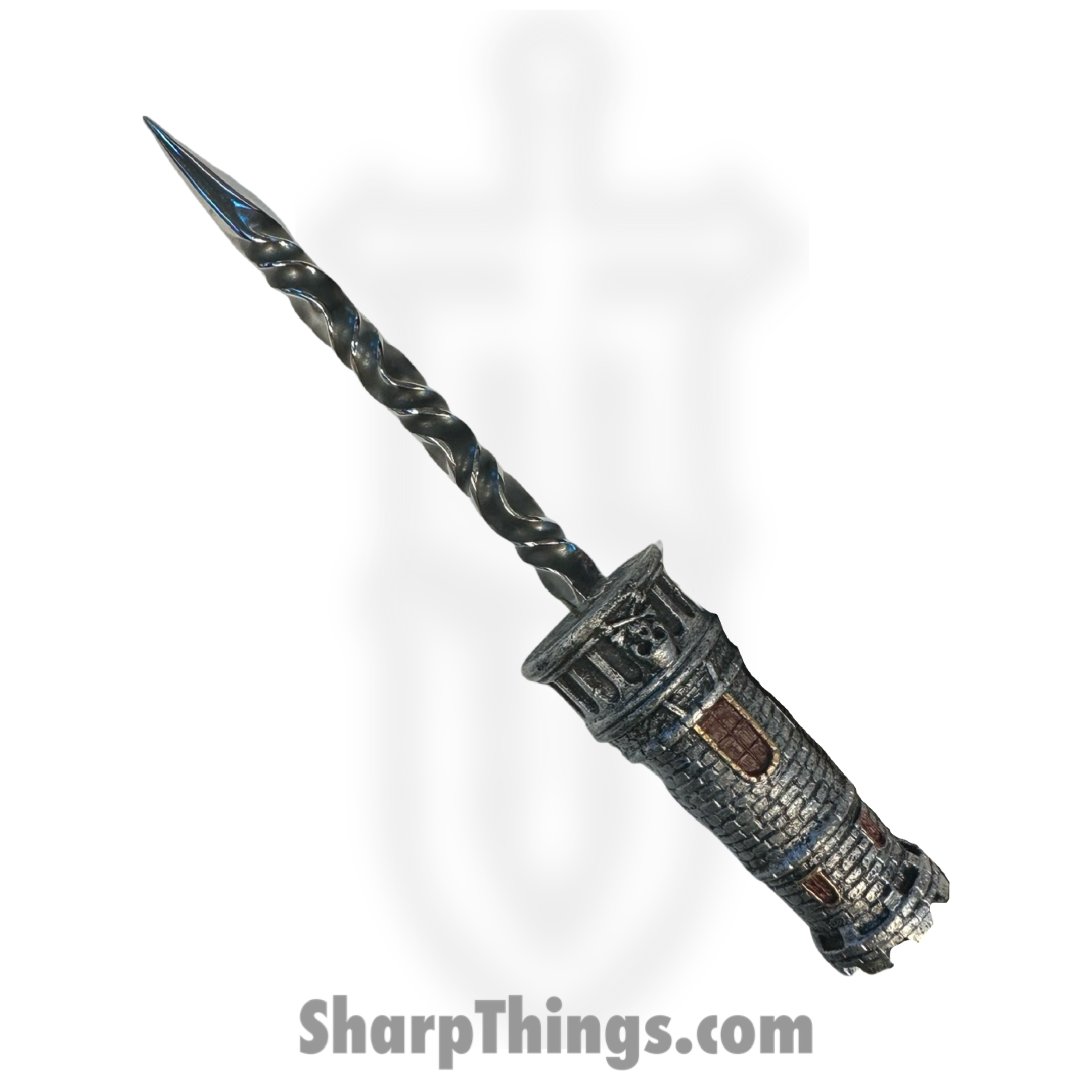 f85cdbff-b486-4095-a19f-5a88424332a3_FHF-CHESS-RK_1.png Full Heart Forge - FHF-CHESS-RK - Rook Spike - Fixed Blade Knife - 316 Stainless Satin Spike - Resin - Grey, Brown, Gold - Image 1