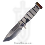 Medford Knife - MK204MTQ-37A2-TFCF-PF - USMC Fighter Flipper Knife - Tumbled MagnaCut - Blue