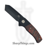Beans Blades - BB-MWF-MARS - Mini Warrior - Folding Knife - M390 Coated Tanto - Fat Carbon Mars Valley Cross Cut - Black Red Orange