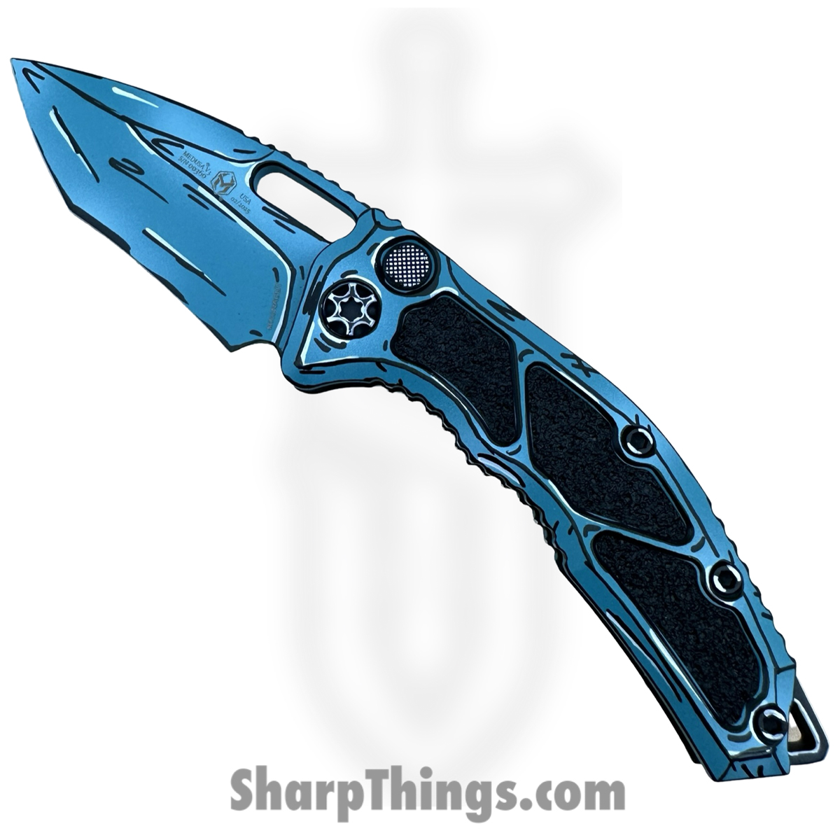 f8d74ca1-8441-4548-9b3d-1adce1e4fdd5_H012-CS-TQ_1.jpg Heretic Knives - H012-CS-TQ - Cel Shaded Medusa - Automatic Knife - CPM MagnaCut Coated Recurve - Aluminum - Turquoise - Image 1