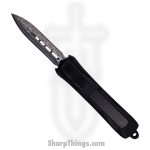 Steel River Knives - SBA163GDSDBK - Mini Sidewinder OTF Auto - 440 2 Tone Damascus Dagger Serrated - Black