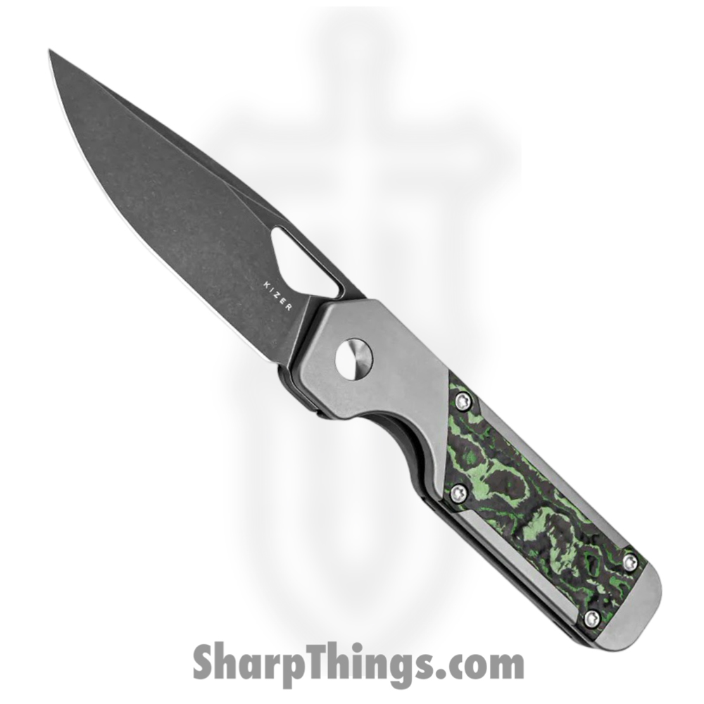 f9dc70de-758b-4878-938e-d6948f72e9f7_KI3634SA2_1.jpg Kizer Cutlery - KI3634SA2 - Mini Militaw - Folding Knife - S45VN Coated Drop Point - Titanium Fat Carbon - Silver Green - Image 1