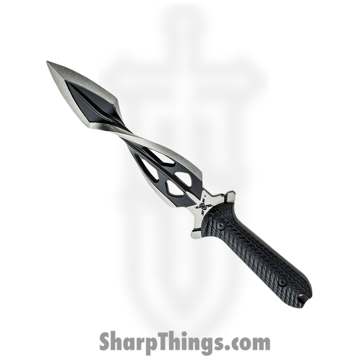 faa445e2-f1e0-4eee-9cba-1e93b49c67d5_UC3437_1.jpg United Cutlery - UC3437 - M48 Cyclone Tsunami - Fixed Blade Knife - 2Cr13 Two Tone Black Satin Dual Edged Spiraling Dagger - GFRN - Black - Image 1