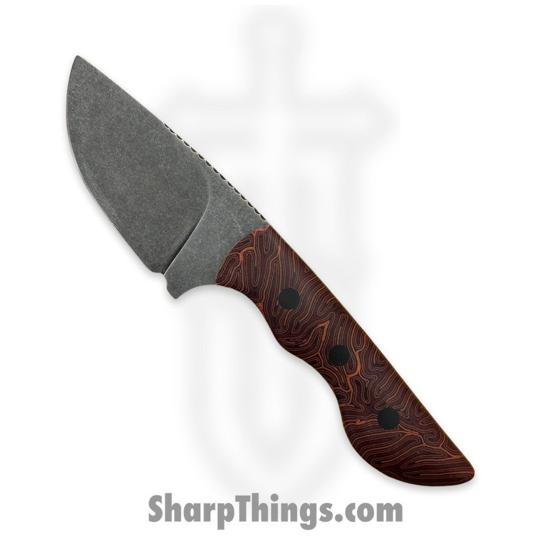 fac9554e-b4cc-4503-857a-ff8b4d1c089a_CBSamDP1023a_1.jpg Cave Blades - CBSamDP1023a - Samaritan - Fixed Blade Knife - 80CRV2 Acid Wash Drop Point - Crazy Fiber - Red Orange Black - Image 1