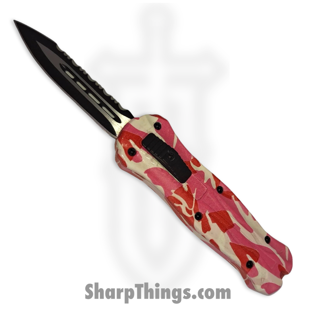 fbb56a03-5775-4c05-b2c2-c39be8b74150_Mini-Joker_1.png M-5-CM4 - Mini Joker - OTF Auto - Stainless Steel Black Dagger - Steel Metal Overlay - Camo Pink - Image 1