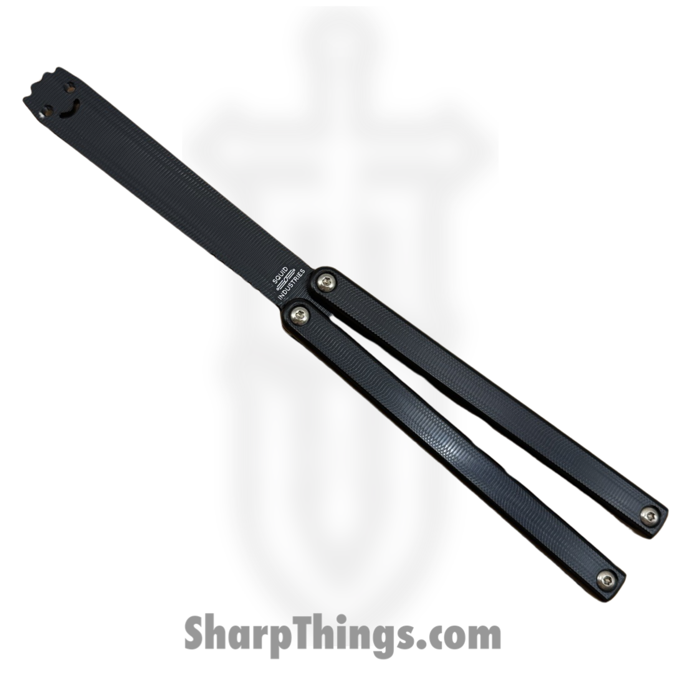 fbcb5a4f-1d80-4055-9725-5fda7986c5d5_SquiddyALBK_1.png Squid Industries - SquiddyALBK - Squiddy Aluminum - Balisong - 6061 Al Alloy Coated Trainer - 6061 Al Alloy - Black - Image 1