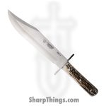 Cudeman - CUD106C - Bowie - Fixed Blade Knife - Vanadium Molybdenum Steel Satin Bowie - Stag - Brown