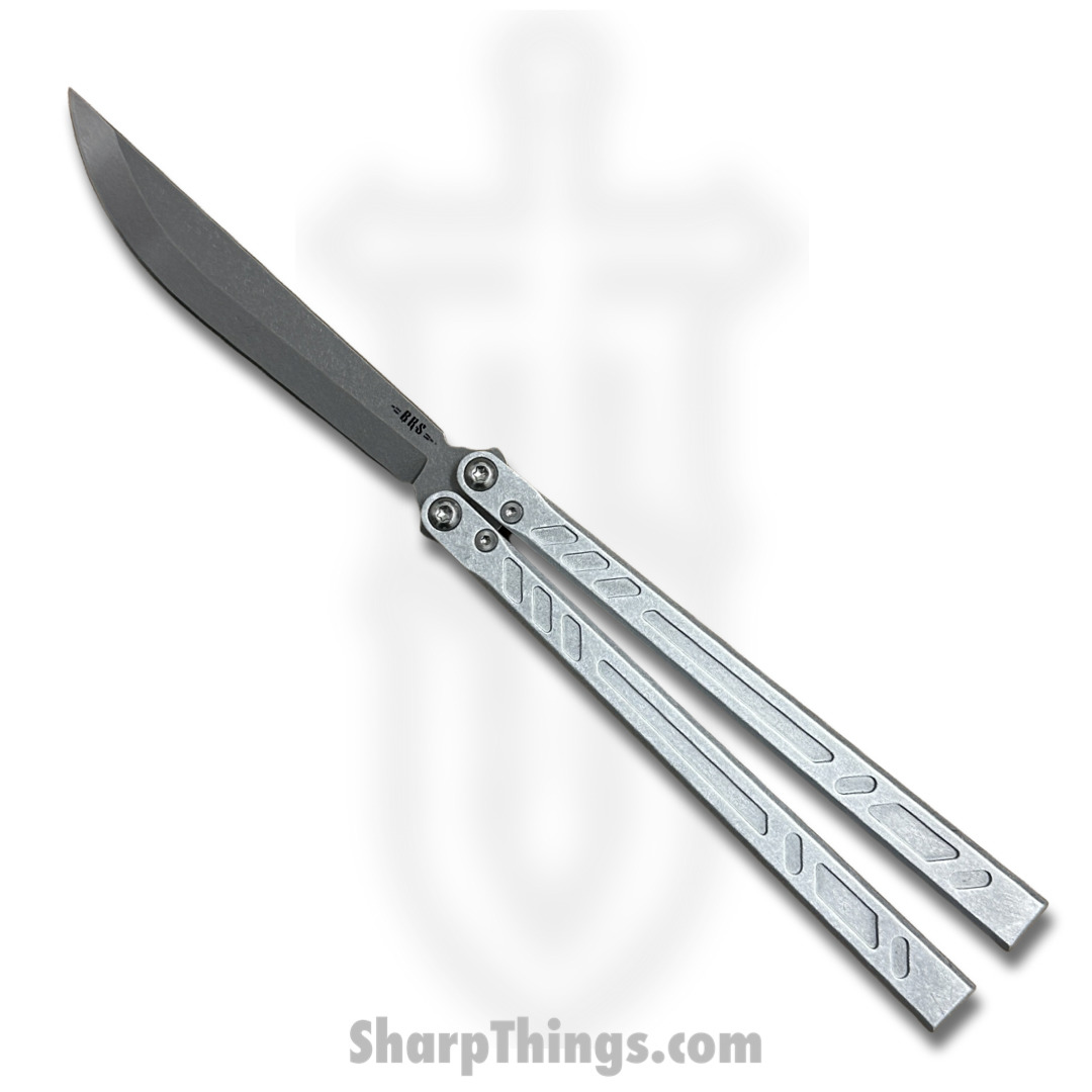 fc856e74-9465-4790-9dc9-b8487643ae2e_BRSBBSBAYSTD_1.jpg Blade Runner Systems - BRSBBSBAYSTD - Barebones Standard - Balisong - Stonewash 154cm Bayonet - 7075 - Grey - Image 1