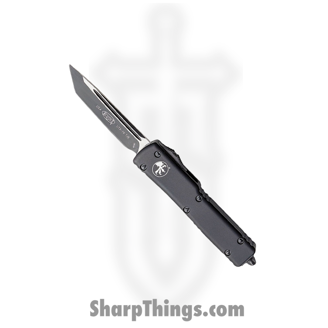 fd65fb54-8570-46d2-934c-0c830ddec21e_149-1T_1.png Microtech - 149-1T - UTX-70 - OTF Auto - Elmax, M390, 204P Coated Tanto - 6061-T6 Aluminum - Black - Image 1