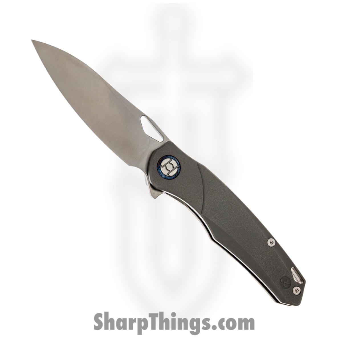 fda4eb0b-0b49-4b7e-9190-fef870557ed4_KUNK704_1.jpg Kunwu - KUNK704 - Zen Framelock - Folding Knife - Elmax Satin Drop Point - Stonewash Titanium - Gray - Image 1