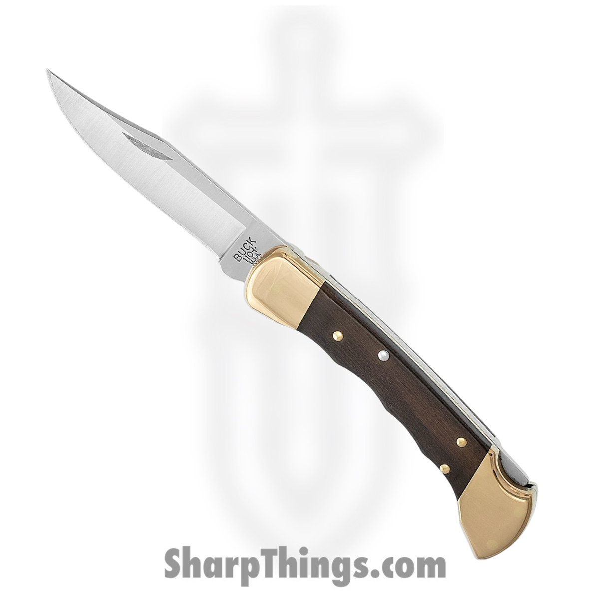 fde7bf27-8a8e-4a27-8196-9173028068b3_BU110FG_1.jpg Buck - BU110FG - Hunter - Folding Knife - 420HC Satin Clip Point - Crelicam Ebony Wood - Brown - Image 1