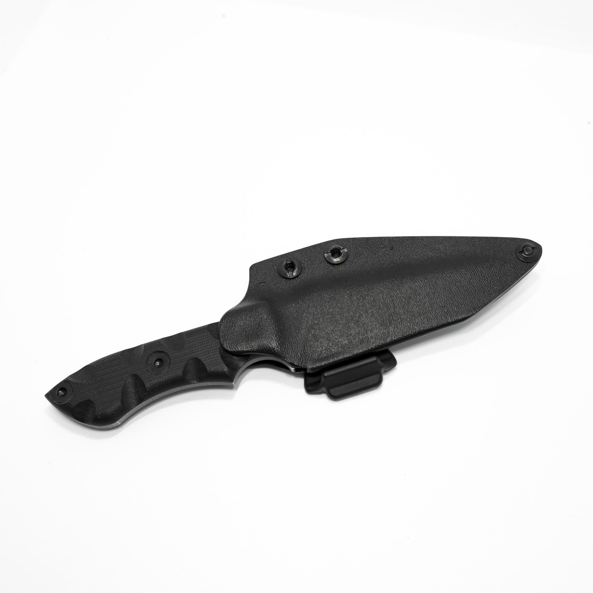 fe2cfa4b-2809-4022-95e6-08d5c3e10967_StrikerBlkGG_1.jpg T.Kell Knives - StrikerBlkGG - Striker - Fixed Blade Knife - 1095 Nickle Boron Coated Clip Point - G10 - Black Standard Grenade Grip - Image 1