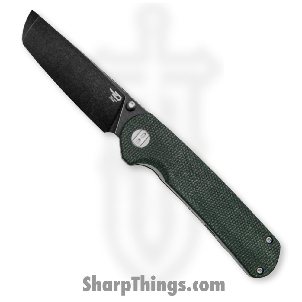 ffadd907-2a67-46c4-bf8d-08cc2de57cbe_BTKG31B2_1.jpg Bestech Knives - BTKG31B2 - Sledgehammer Linerlock - Folding Knife - D2 Black Stonewashed Tanto - Micarta - Green - Image 1