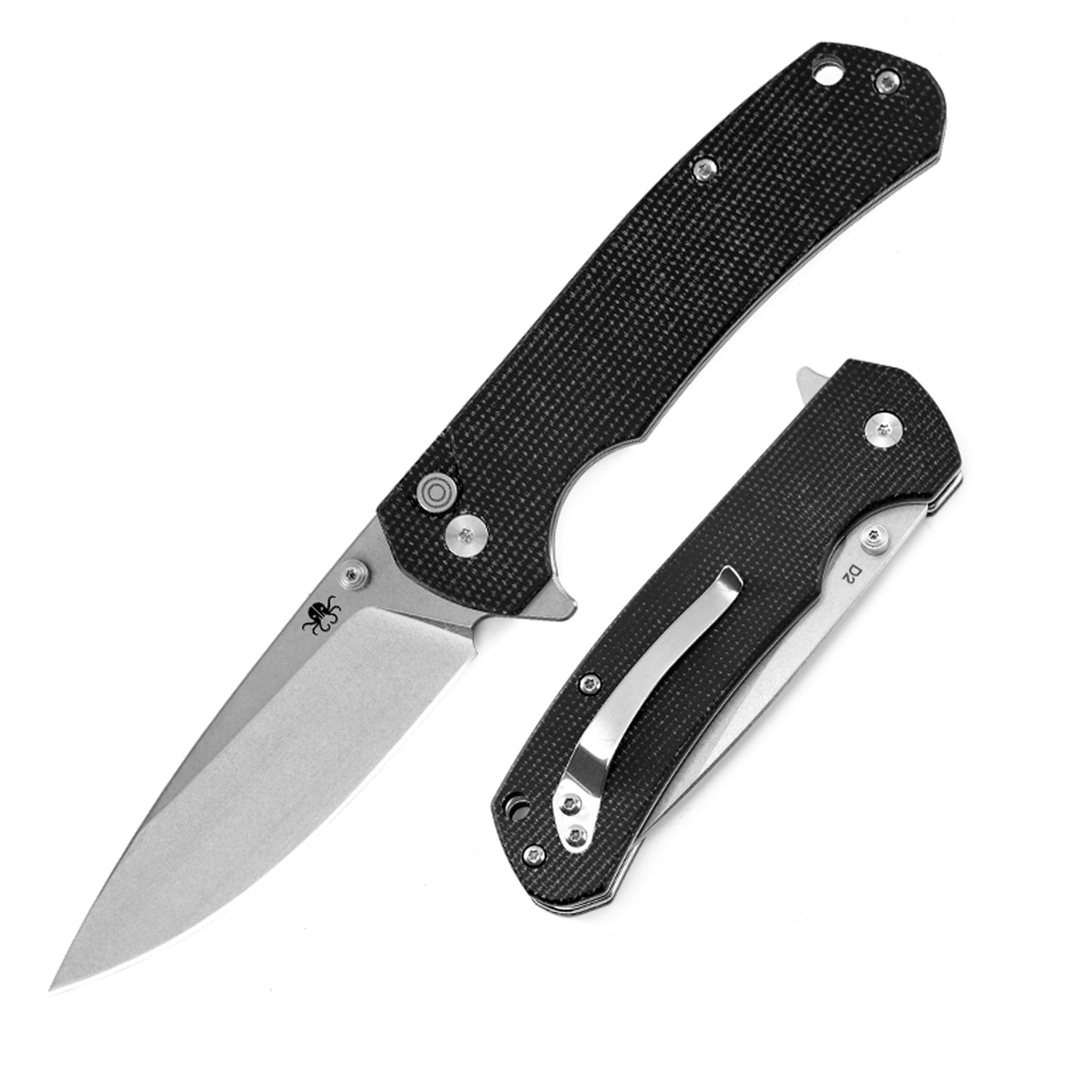 16667276220422.jpg Klaken Knives - J285-BK-SW - StoneFang - Folding Knife - D2 Stonewash Drop Point - Micarta - Black - Image 1