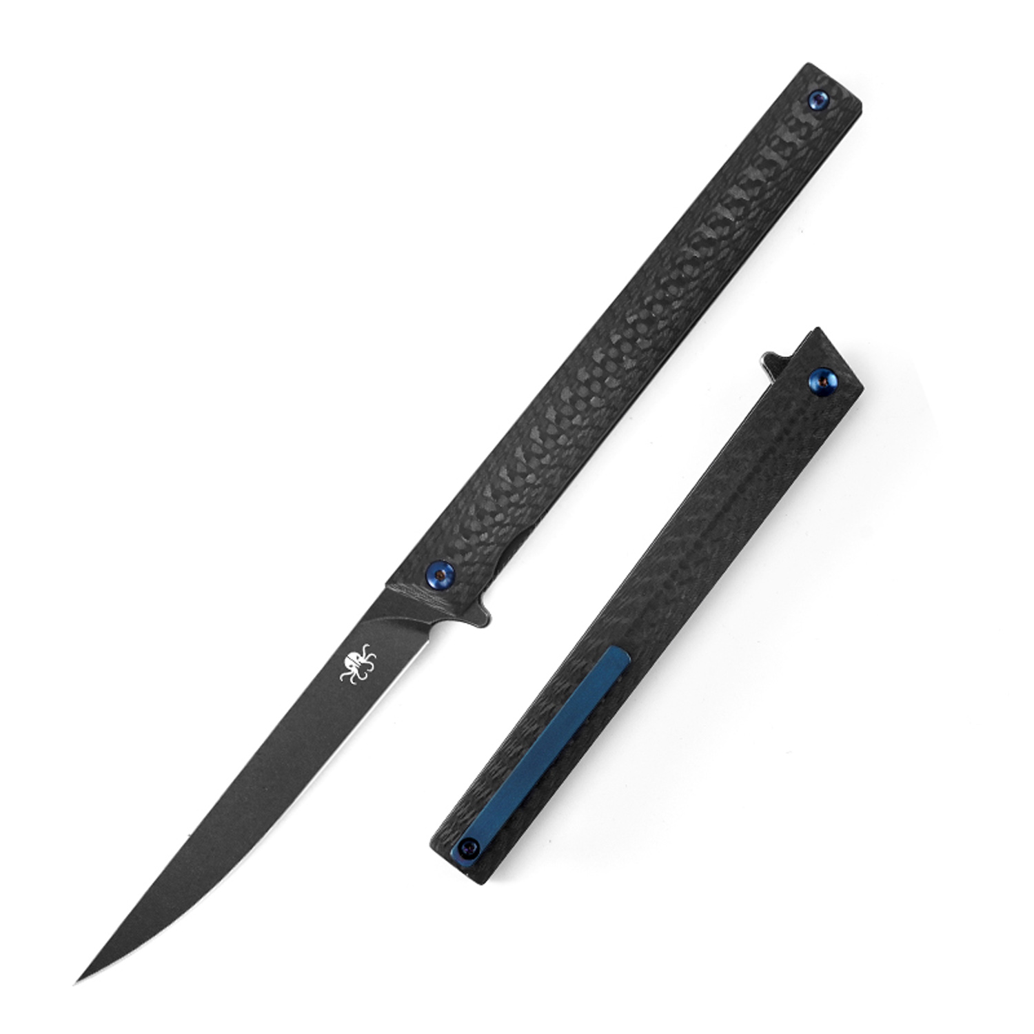 16674487015430.jpg Klaken Knives - B13-CFDP-BK - Regent - Folding Knife - D2 Coated Drop Point - Carbon Fiber - Black - Image 1