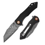 Klaken Knives - J338-CF-DAM - Askael - Folding Knife - Damascus Damascus Wharncliffe - Carbon Fiber - Black