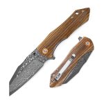 Klaken Knives - J338-ZW-DAM - Askael - Folding Knife - Damascus Damascus Wharncliffe - Carbon Fiber - Wood