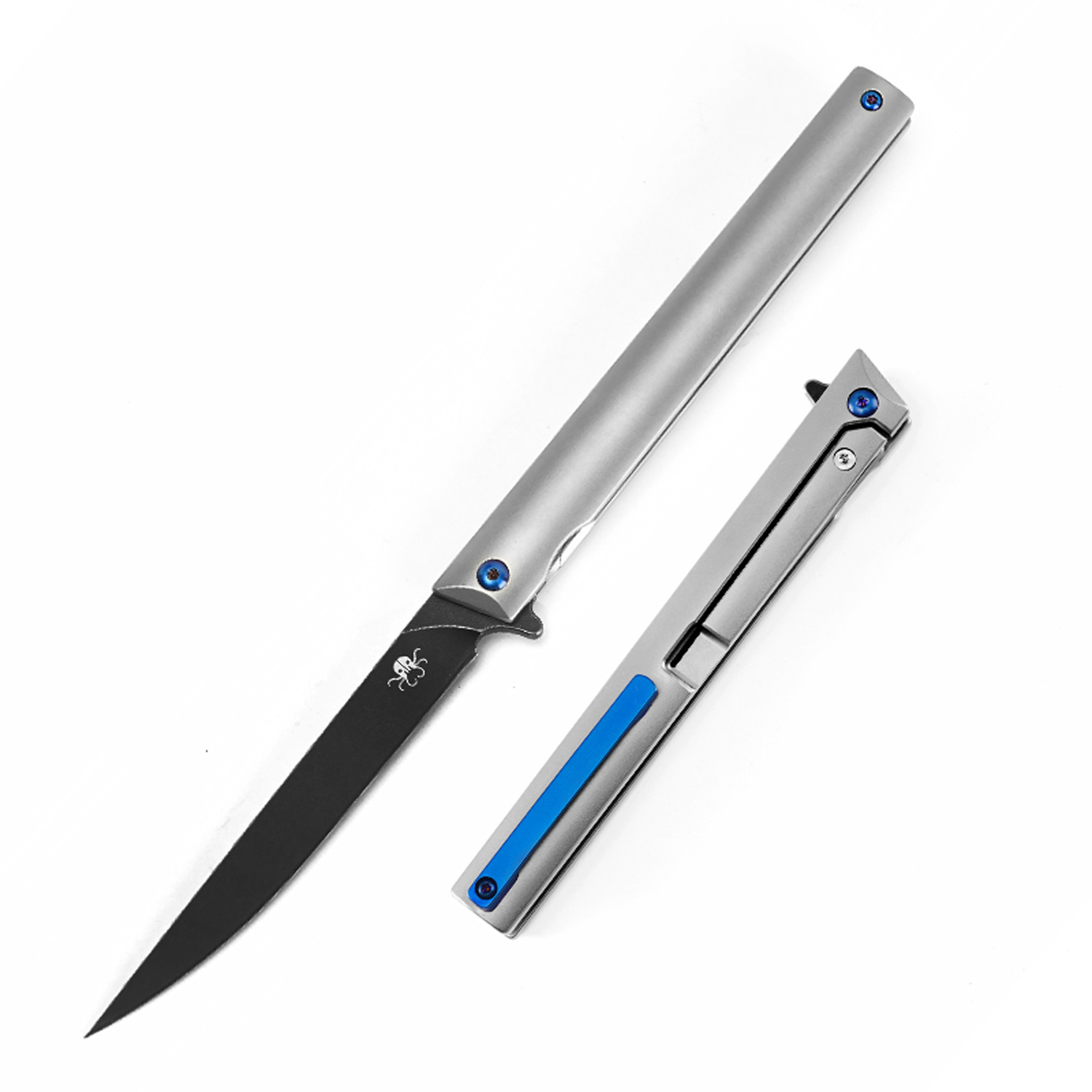 16679902386182.jpg Klaken Knives - B13-TIDP-BK - Regent - Folding Knife - D2 Coated Drop Point - Titanium - Natural - Image 1