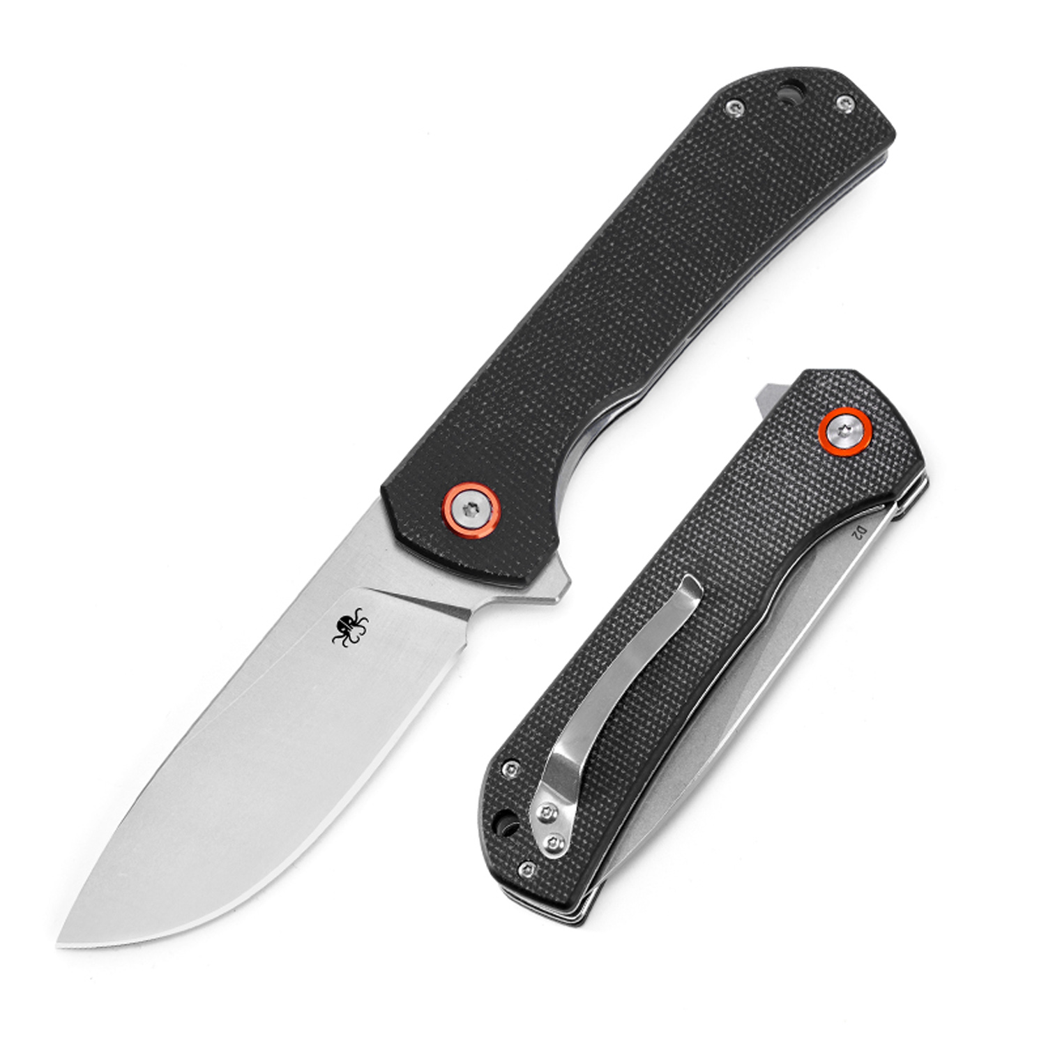 16680097945606.jpg Klaken Knives - J305-BK-SW - Drake - Folding Knife - D2 Stonewash Clip Point - Micarta - Black - Image 1