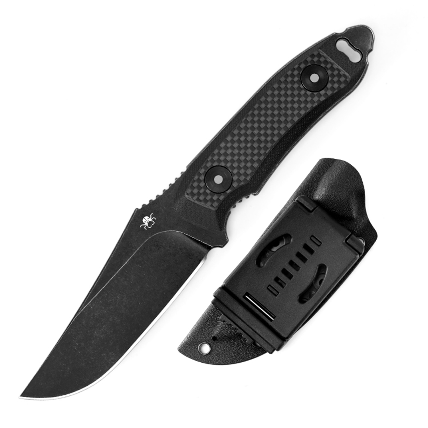 29269004130310.jpg Klaken Knives - Z012-BK-BK - Duskhorn - Fixed Blade Knife - D2 Stonewash Drop Point - G10 - Black - Image 1