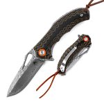 Klaken Knives - J345-BR-DAM - Tideborn - Folding Knife - Damascus Damascus Spear Point - G10 - Brown