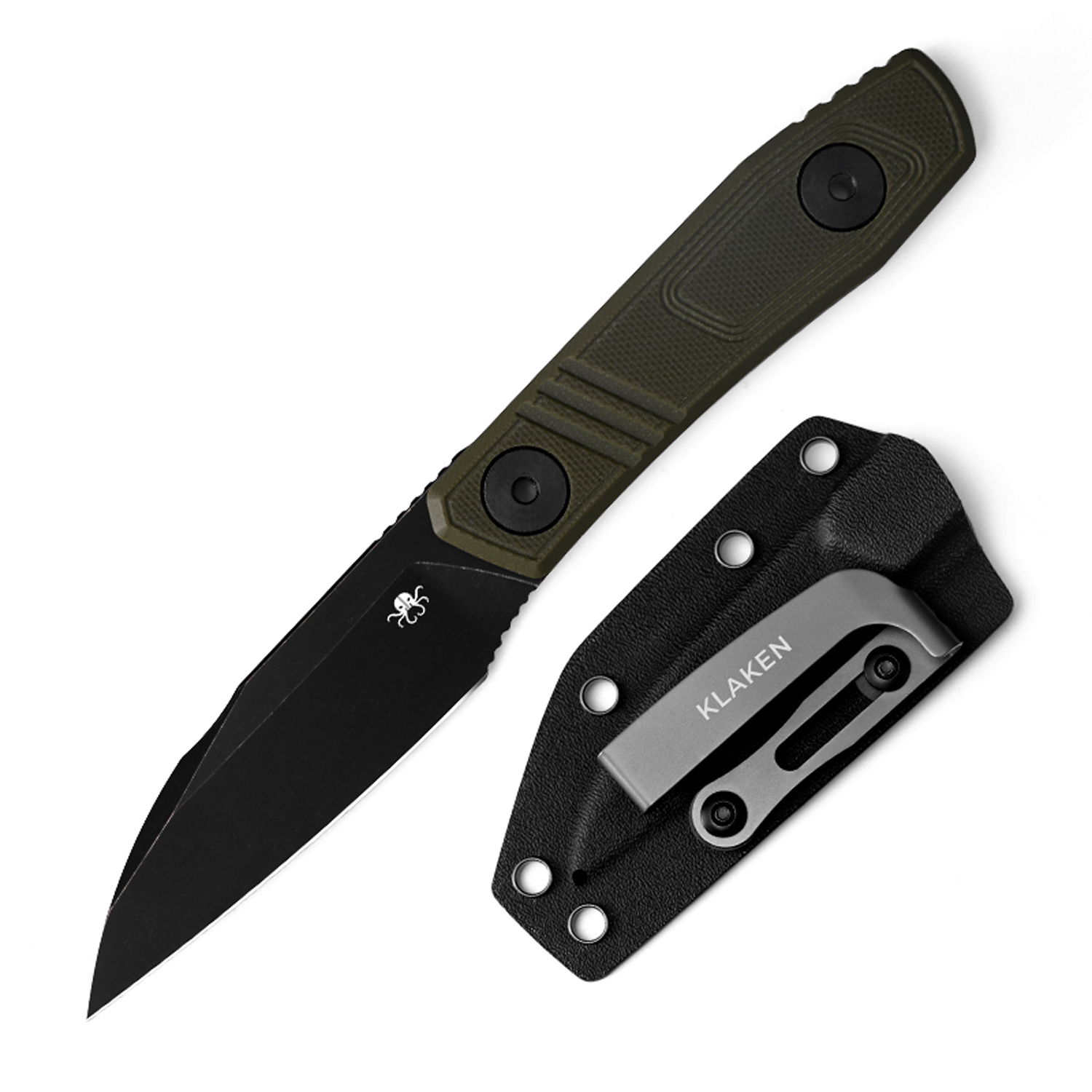 41942898710534.jpg Klaken Knives - Z086-GR-BK - Phantom - Fixed Blade Knife - 14C28N Blackwash Wharncliffe - G10 - Green - Image 1