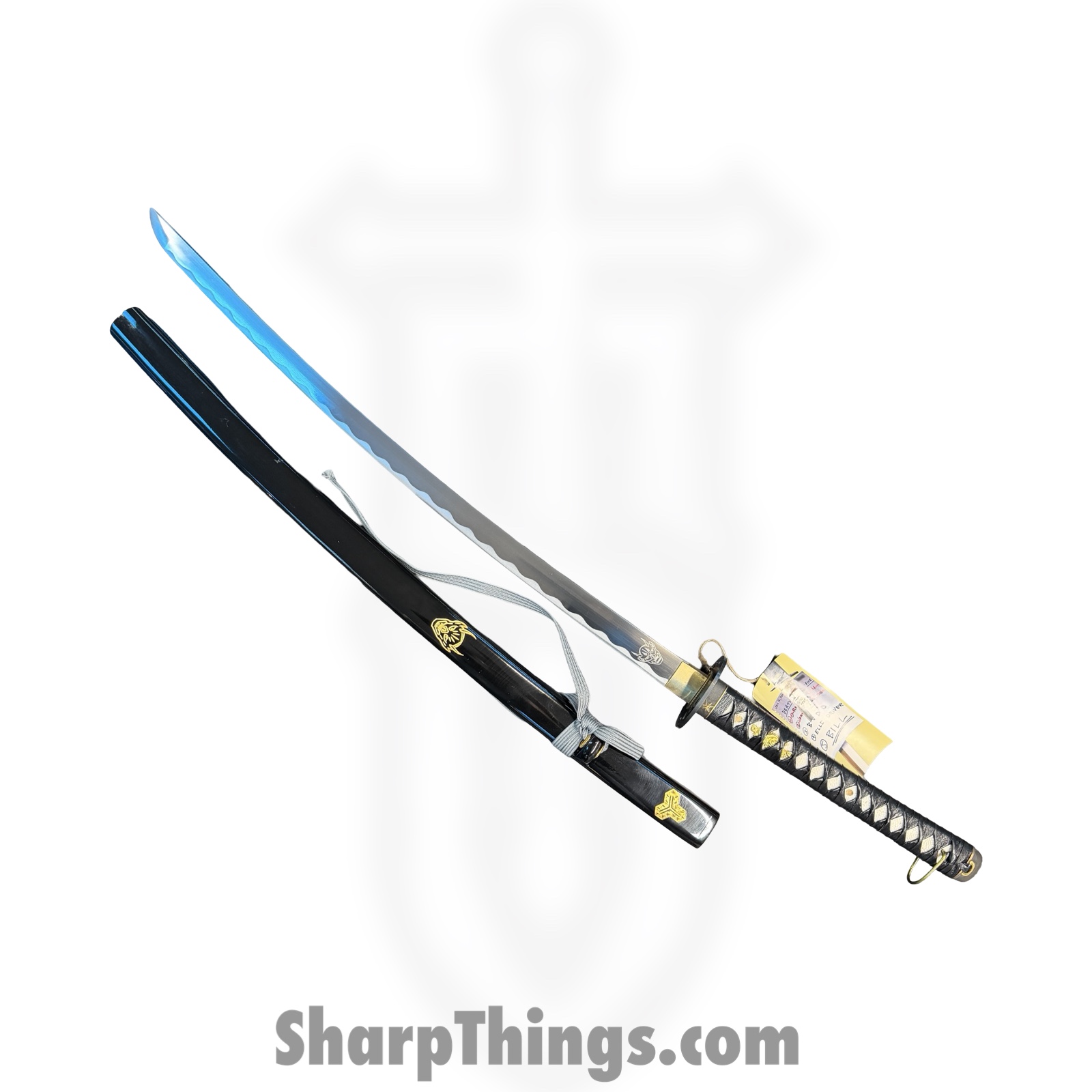 608866631828.jpg Hattori Hanzo - F-320-E-Z - 42in Kill Bill Handmade Bill Katana - Fixed Blade Knife - 1045 HC Satin - Cord Wrapped - Black - Image 1