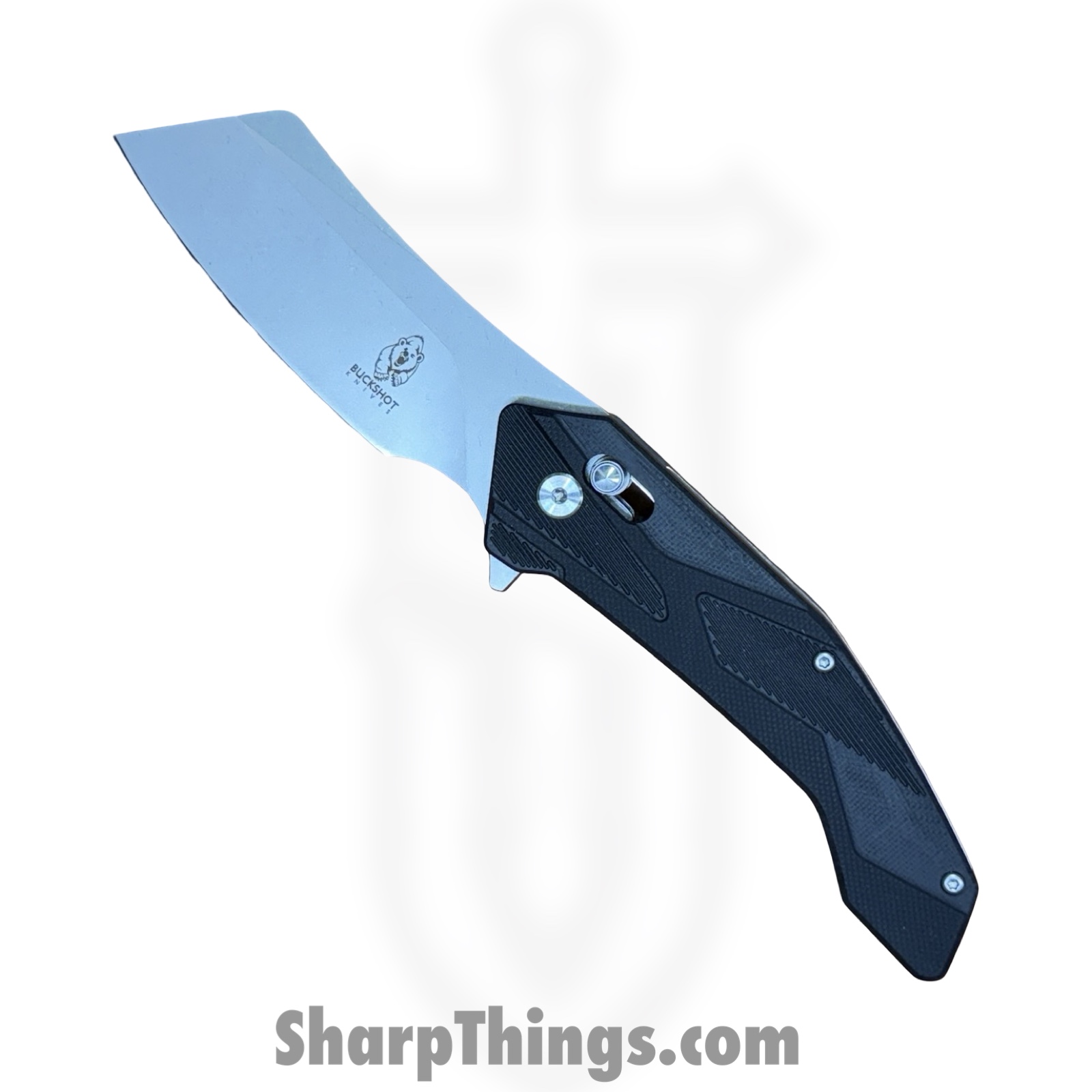 657040664107.jpg Buckshot Knives - PBB20BK - Model 20 - Folding Knife - D2 Stonewash Cleaver - G10 - Orange - Image 1