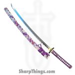 Onikiri - KON47 - 41in Handmade Lotus Katana - Fixed Blade Knife - 1045 HC Satin  - Cord Wrapped - Purple