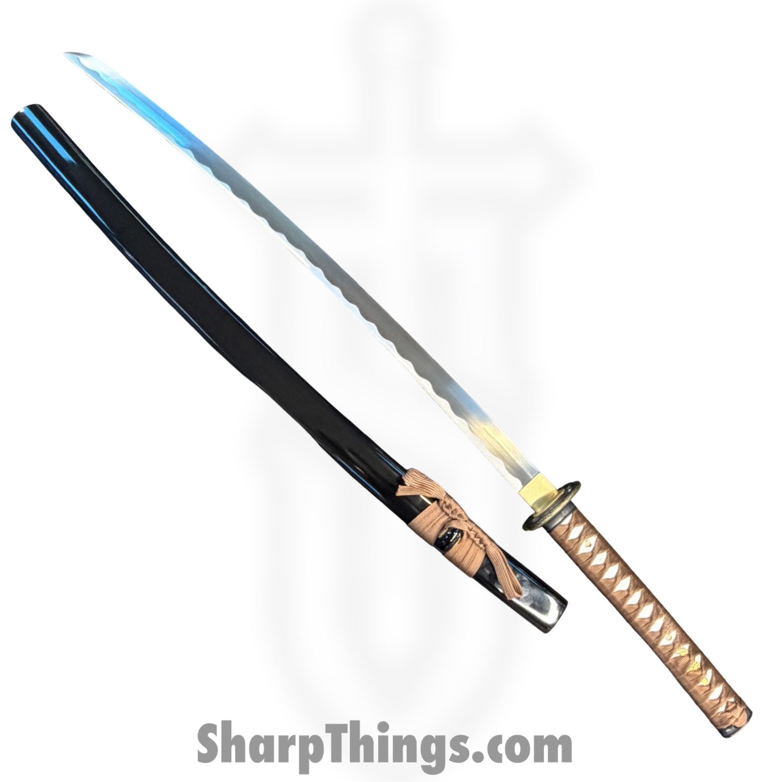 657040667511.jpg Onikiri - KON52 - 41in Sakabato - Fixed Blade Knife - 1045 HC Satin - Cord Wrapped - Jade - Image 1