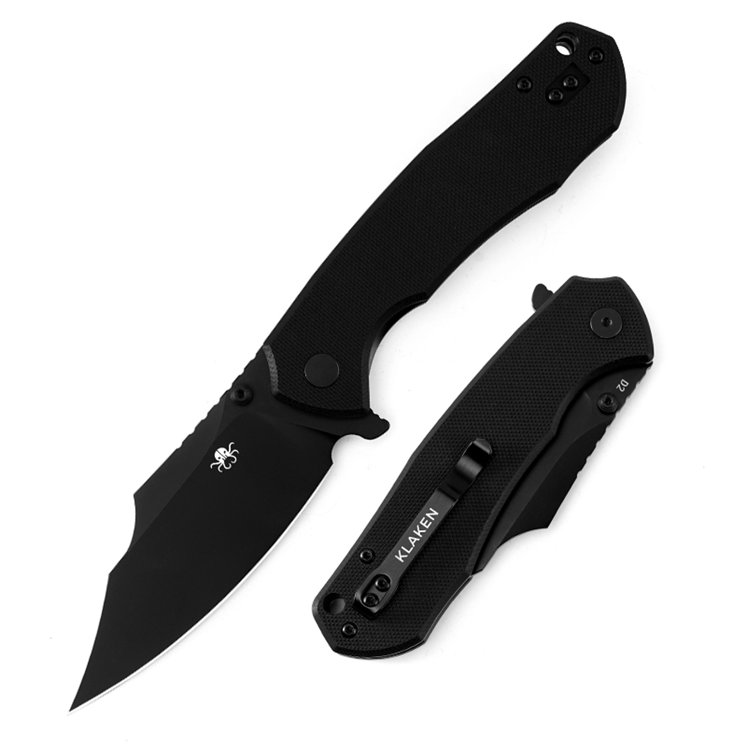 68373663455238.jpg Klaken Knives - K01-BK-BK - Specter - Folding Knife - D2 Coated Clip Point - G10 - Black - Image 1