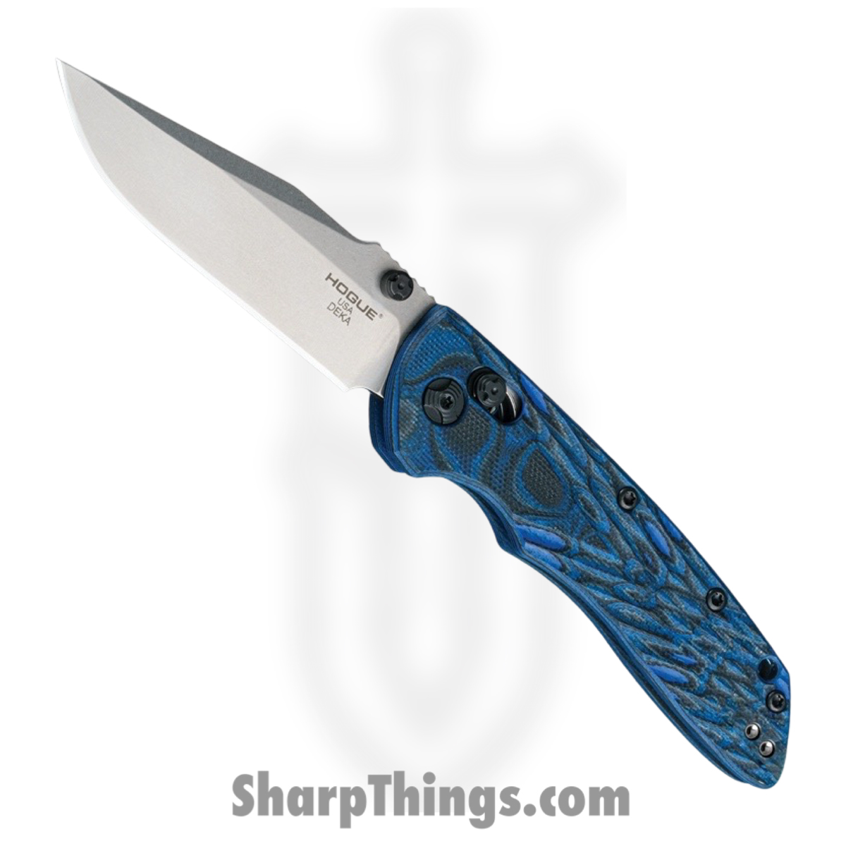 743108242735.jpg Hogue Knives - 24273 - Deka - Folding Knife - CPM 20CV Tumbled Clip Point - Crosshatch Texture G10 - G-Mascus® Blue - Image 1