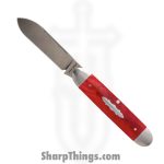 Jack Wolf Knives - EQEND-BONE - Equal End - Folding Knife - 14C28N Drop Spear - Smooth Red Bone - Red