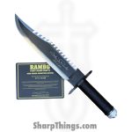 Rambo Knives - RB9424 - First Blood II John Rambo - Fixed Blade Knife - Stainless Two Tone Saw Back - Cord Wrapped - Black