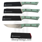 Microtech - 3600-10SETCA - 4-Piece 4.5" Steak Knife Set - Fixed Blade Knife - M390MK Stonewash Steak - G-10 - Caribbean Blue