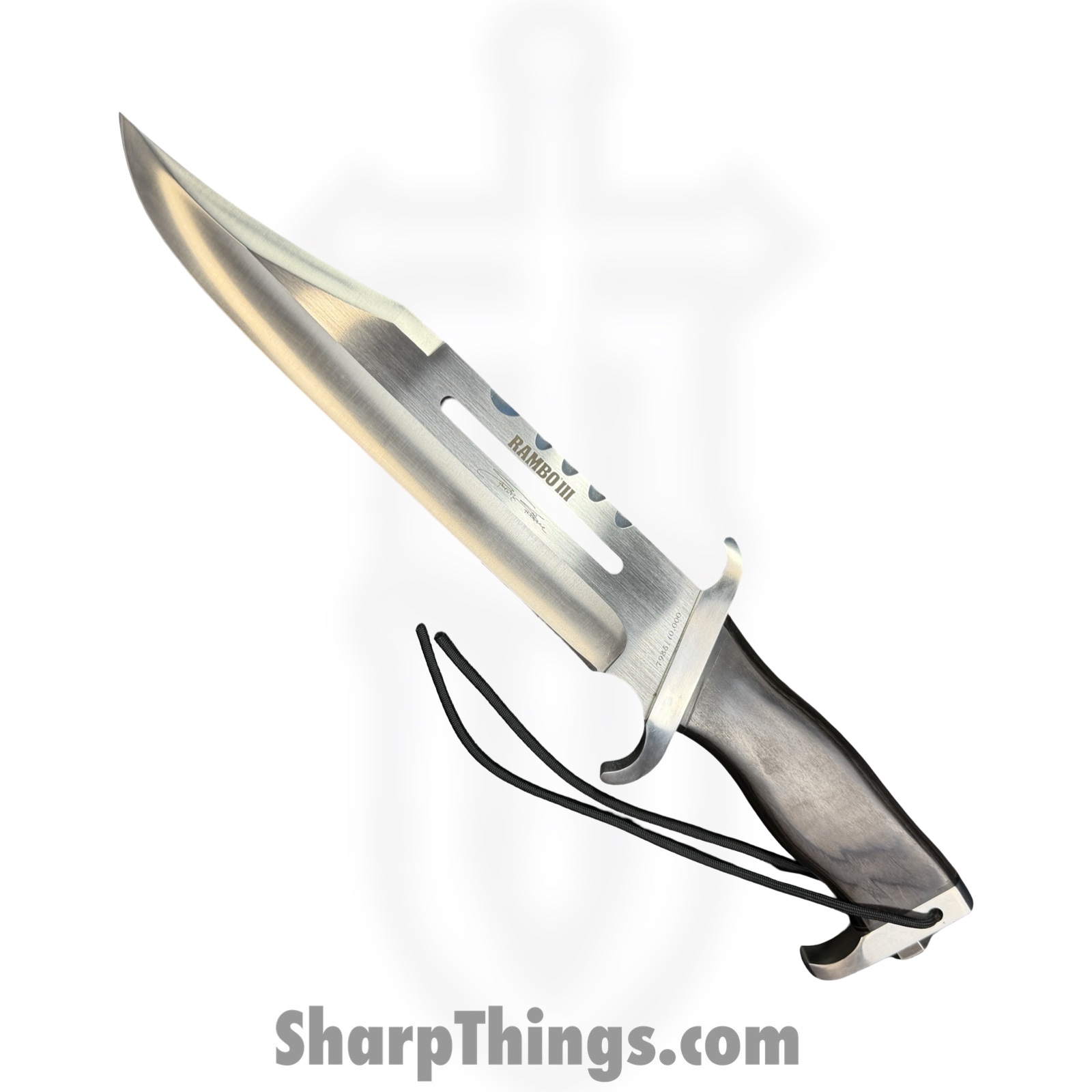 854135004309.jpg Rambo Knives - RB9297 - Rambo III Stallone Signature - Fixed Blade Knife - Stainless Satin Bowie - Laminated Wood - Brown - Image 1