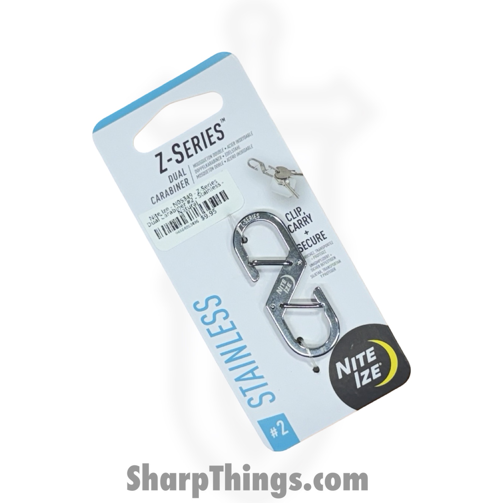 94664053496.jpg Nite Ize - N05349 - Z-Series Dual Carabiner #2 - Stainless - Natural - Image 1