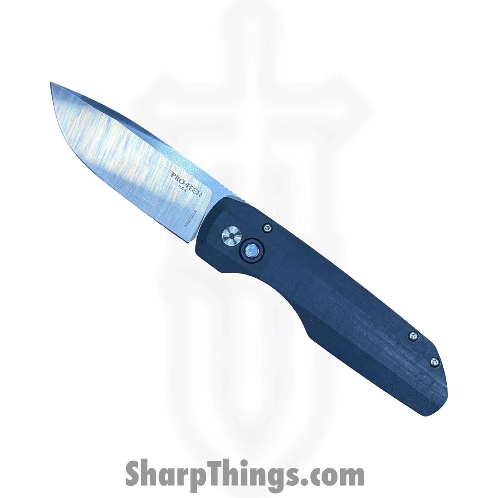 VERO1210LTDBL.jpg ProTech - VERO1210-LTD BLUE LINEN MIC - Vero Synapse Design - Automatic Knife - CPM MagnaCut Satin Drop Point - Linen Micarta - Blue - Image 1