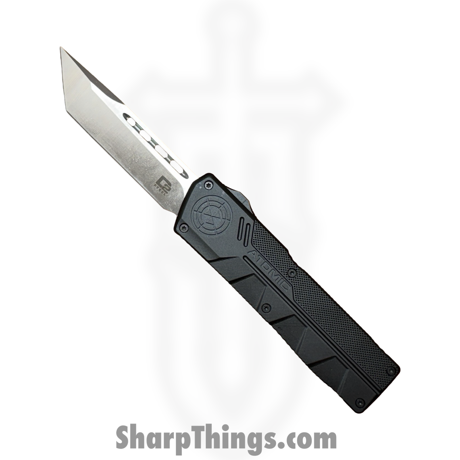 WNS-DT01BK.png Atomic Knives - WNS-DT01BK - UltraLite ATOMIC - OTF Auto - D2 Satin Tanto - Aluminum - Black - Image 1