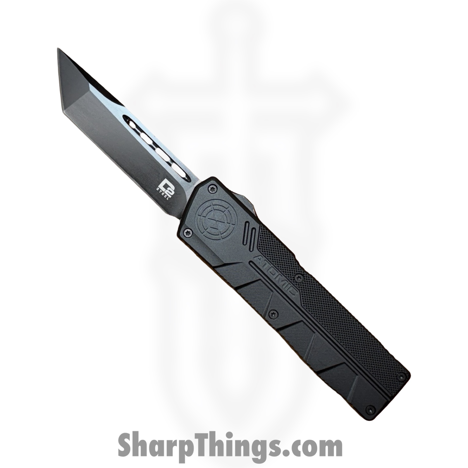 WNS-DT01BK2.jpg Atomic Knives - WNS-DT01BK2 - UltraLite ATOMIC - OTF Auto - D2 Coated Tanto - Aluminum - Black - Image 1