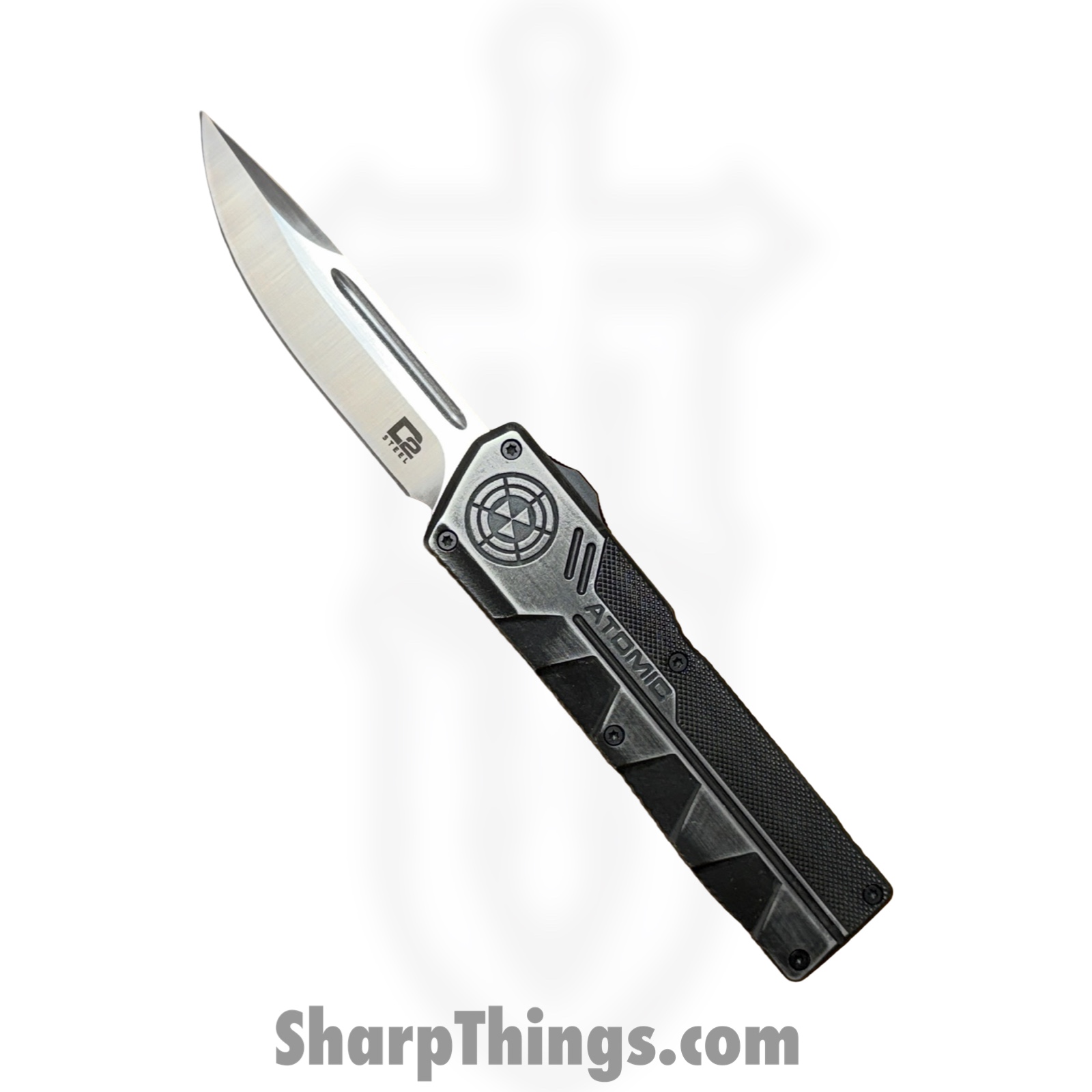 WNS-DT01SWDP.jpg Atomic Knives - WNS-DT01SWDP - UltraLite ATOMIC - OTF Auto - D2 Stonewash Drop Point - Aluminum - Stonewash - Image 1