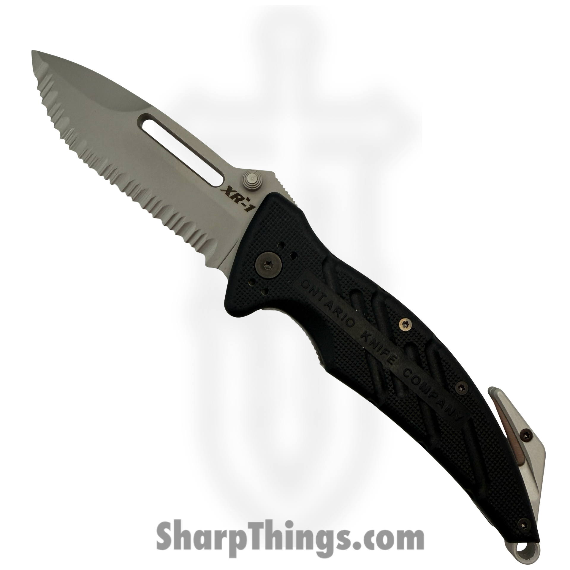 071721087649_1-1.png Ontario Knife Company - 08764 - XR-1 Extreme Rescue - Folding Knife - N690 Blasted Spear Point F/S - Zytel - Black - Image 1