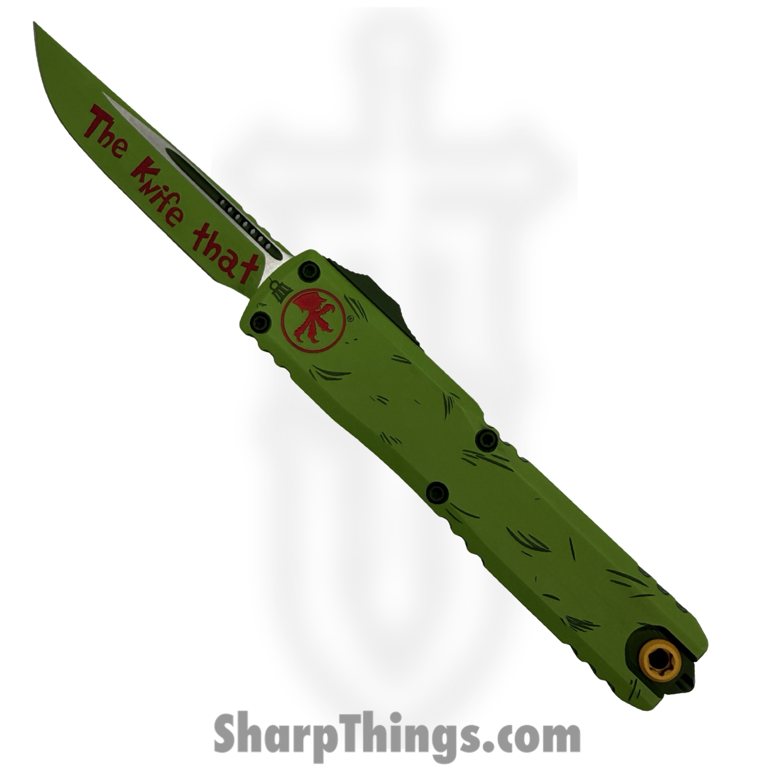 11214-1GNS_1-1.png Microtech - 11214-1GNS - Ultratech Gen IV - OTF Auto - M390MK Coated Drop Point - 6061-T6 Aluminum - Grinch Green - Image 1