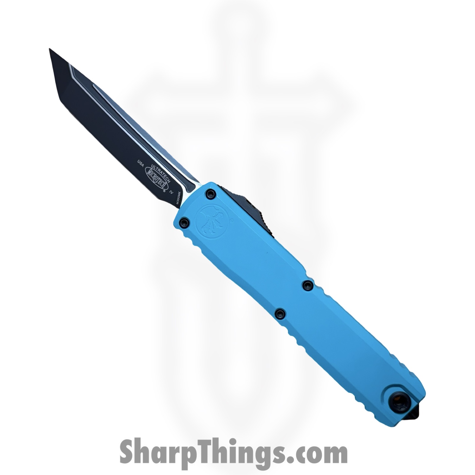 11234-1CN_1 Microtech - 11234-1CN - Ultratech Gen IV - OTF Auto - M390MK Two Tone Tanto - Aluminum - Cyan - Image 1