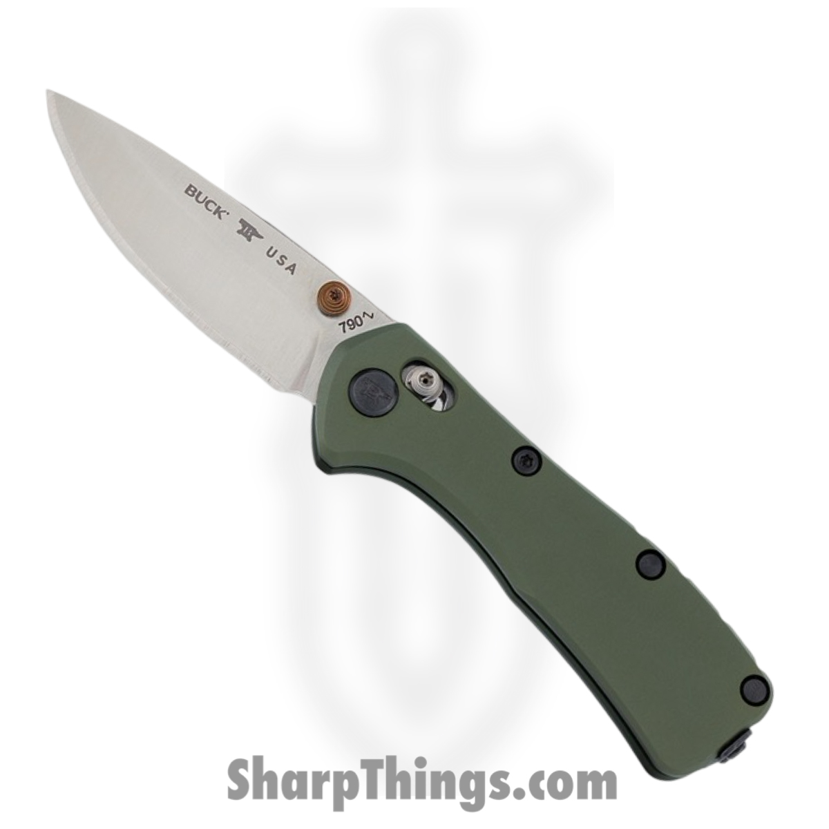 BU790GRS_1-1.jpg Buck - BU790GRS - Mini Range Elite - Folding Knife - CPM MagnaCut Satin Drop Point - Aluminum - Green - Image 1